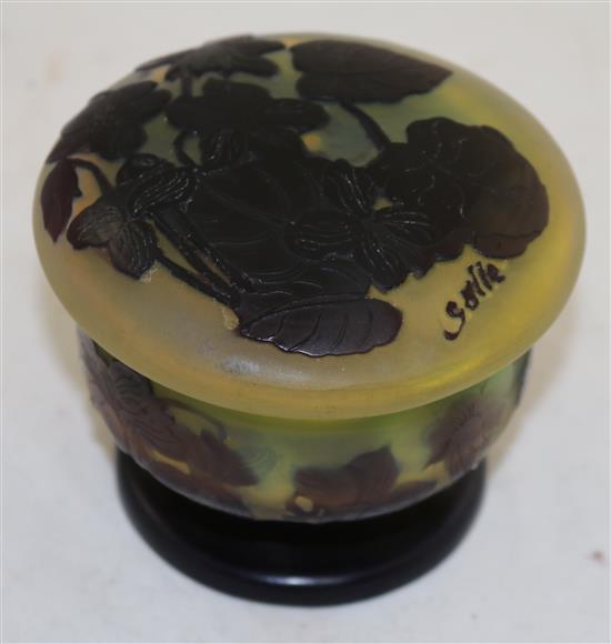 A Galle cameo glass pedestal jar and cover, c.1910, height 8cm (3in.)